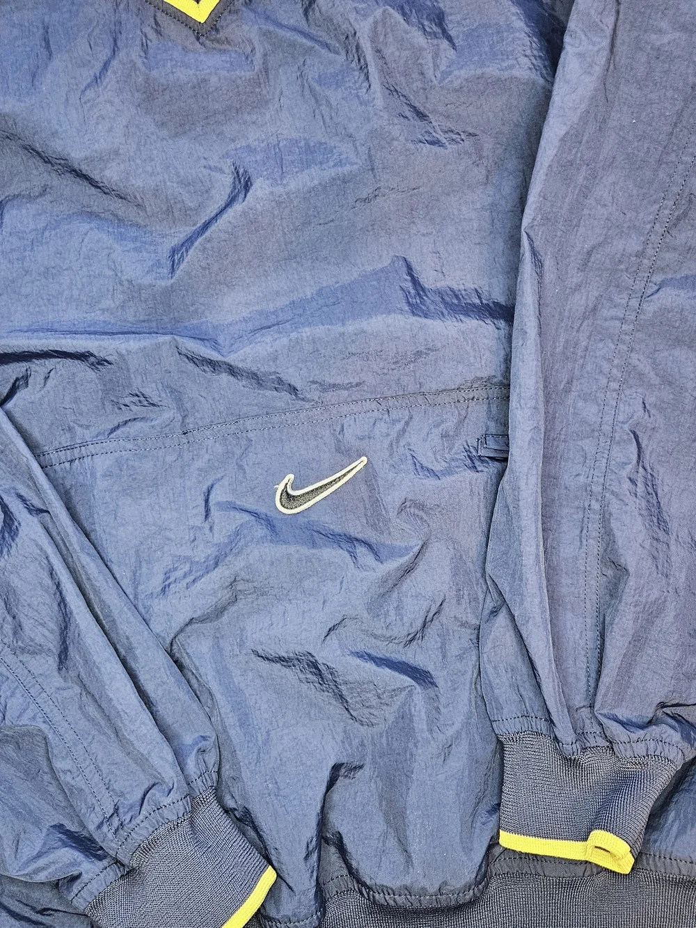 Vintage Nike Y2K Pullover Windbreaker Jacket V-Neck Navy Yellow XL Oversized